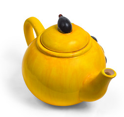 Image showing kettle yellow ceramic teapot tea isolated on white background