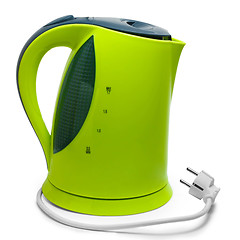 Image showing green tea electric kettle isolated on white background with clip