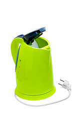 Image showing electric green kettle isolated on white background with clipping