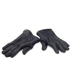 Image showing pair black of leather gloves isolated on white background