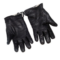 Image showing pair black leather gloves isolated on white (clipping path)