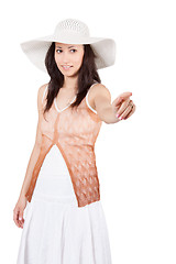 Image showing Woman in white sun hat