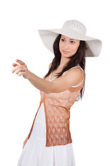 Image showing Woman in white sun hat