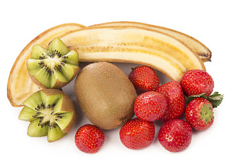 Image showing Bananas, kiwi and strawberry