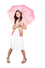 Image showing Woman with pink umbrella