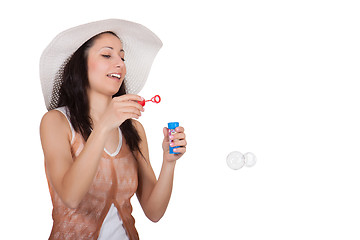 Image showing Woman in white sun hat