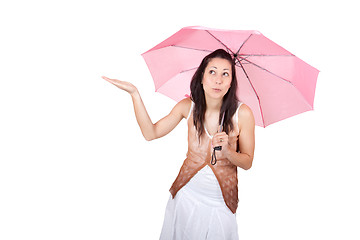 Image showing Woman with pink umbrella