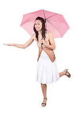 Image showing Woman with pink umbrella