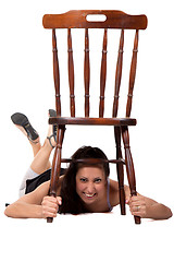 Image showing Woman with chair