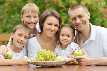 Image showing Family eating fruits outdoors