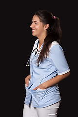 Image showing Young female doctor with stethoscope