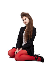 Image showing Teenage girl in black and red clothes