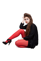 Image showing Teenage girl in black and red clothes