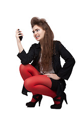 Image showing Teenage girl in black and red clothes