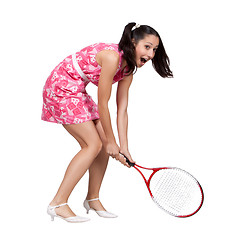 Image showing Retro girl in a pink dress