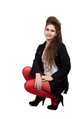 Image showing Teenage girl in black and red clothes