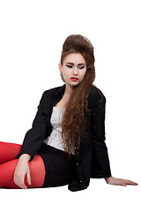 Image showing Teenage girl in black and red clothes