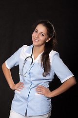 Image showing Young female doctor with stethoscope