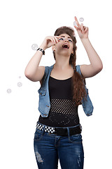 Image showing Teenage girl in a blue denim dress