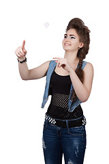 Image showing Teenage girl in a blue denim dress