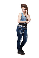 Image showing Teenage girl in a blue denim dress