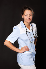 Image showing Young female doctor with stethoscope