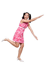 Image showing Retro girl in a pink dress