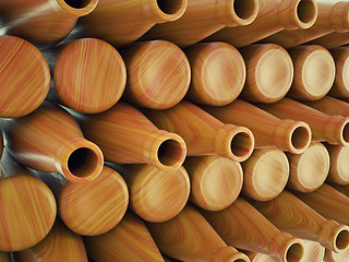 Image showing Storage of many empty wooden bottles for wine or beer