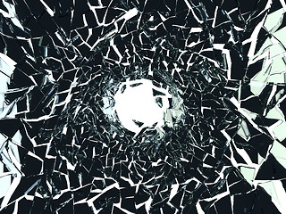 Image showing Shattered black glass pattern and hole on white 