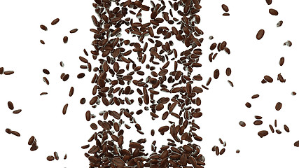 Image showing Roasted coffee beans falling down isolated 