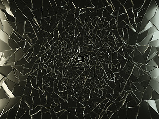 Image showing Shattered glass: sharp Pieces on black