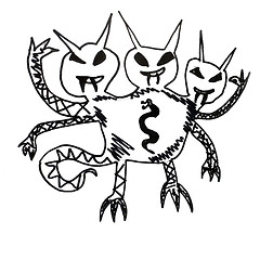 Image showing monster three heads evil hero hand drawing isolated