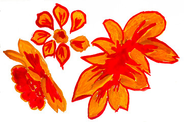 Image showing abstract yellow red orange floral watercolor flowers paint pictu