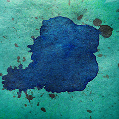 Image showing watercolor abstract blue green background paint color blob desig