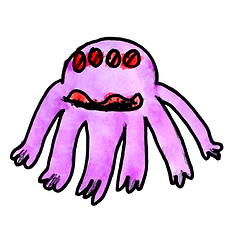 Image showing watercolor monster evil hero octopus hand drawing isolated