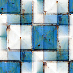 Image showing seamless background with blue iron rust square texture
