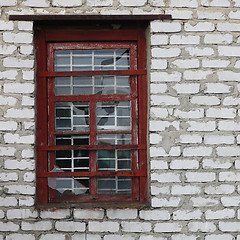 Image showing brick masonry old broken window background grunge fabric abstrac