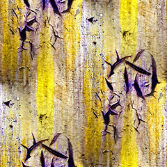 Image showing yellow purple seamless abstract texture of old iron with cracks 