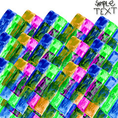 Image showing background hand watercolour green blue square brush texture wall