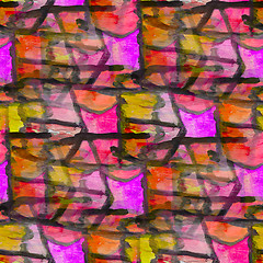 Image showing grunge texture, watercolor seamless yellow pink black band backg