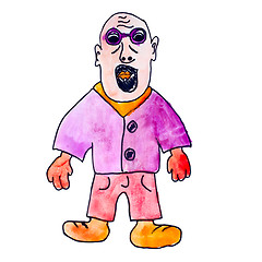 Image showing monster watercolor bald man with glasses gangster cartoon