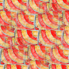 Image showing yellow, red, stripes ornament grunge texture, watercolor ornamen