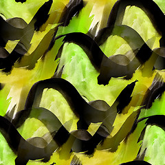 Image showing artist art background green, black stripes hand watercolour brus