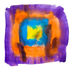 Image showing purple blue yellow orange watercolors spot blotch isolated