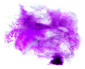 Image showing spot watercolor, purple blotch texture isolated on white backgro