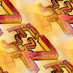 Image showing watercolor seamless yellow red cubism background