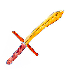 Image showing sword weapon yellow watercolor illustration isolated on white ba