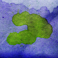 Image showing watercolor abstract green, blue background paint color blob desi