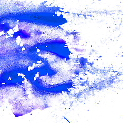 Image showing blue abstract watercolor blot texture patch  on white background