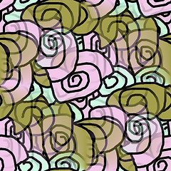 Image showing seamless texture of abstract green purple circles curls
